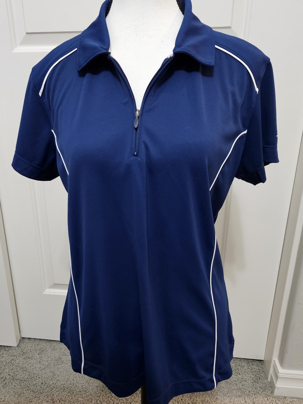 Slazenger Women's Navy Short Sleeve Zip Polo with White Piping